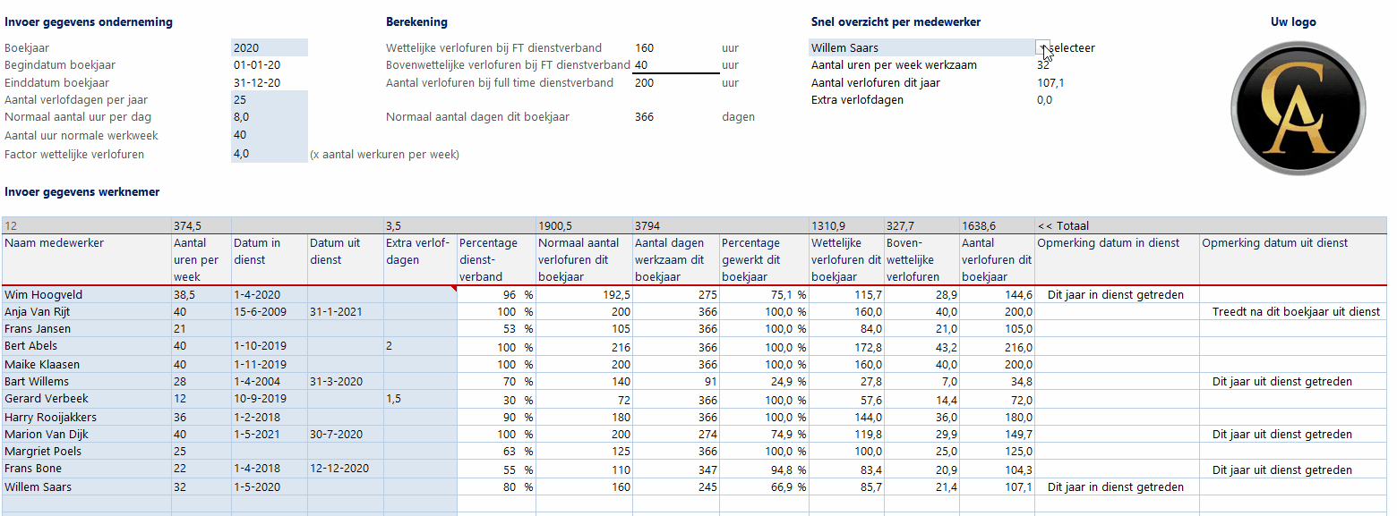 hoe maak ik een vakantieplanning in excel