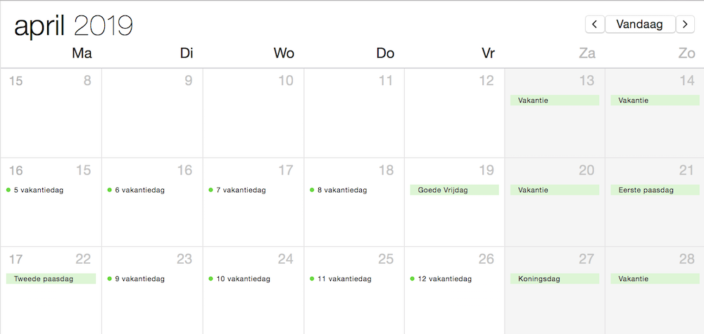 vakantiedagen 2016