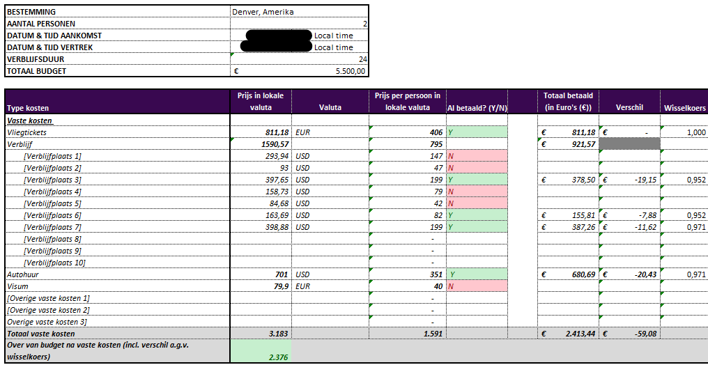 voorbeeld vakantierooster excel